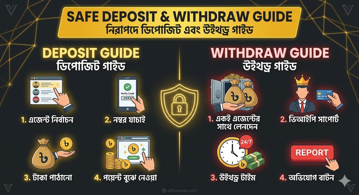 ভেলকি একাউন্টে কীভাবে নিরাপদে ডিপোজিট এবং উইথড্র করবেন? - Velki Official News
